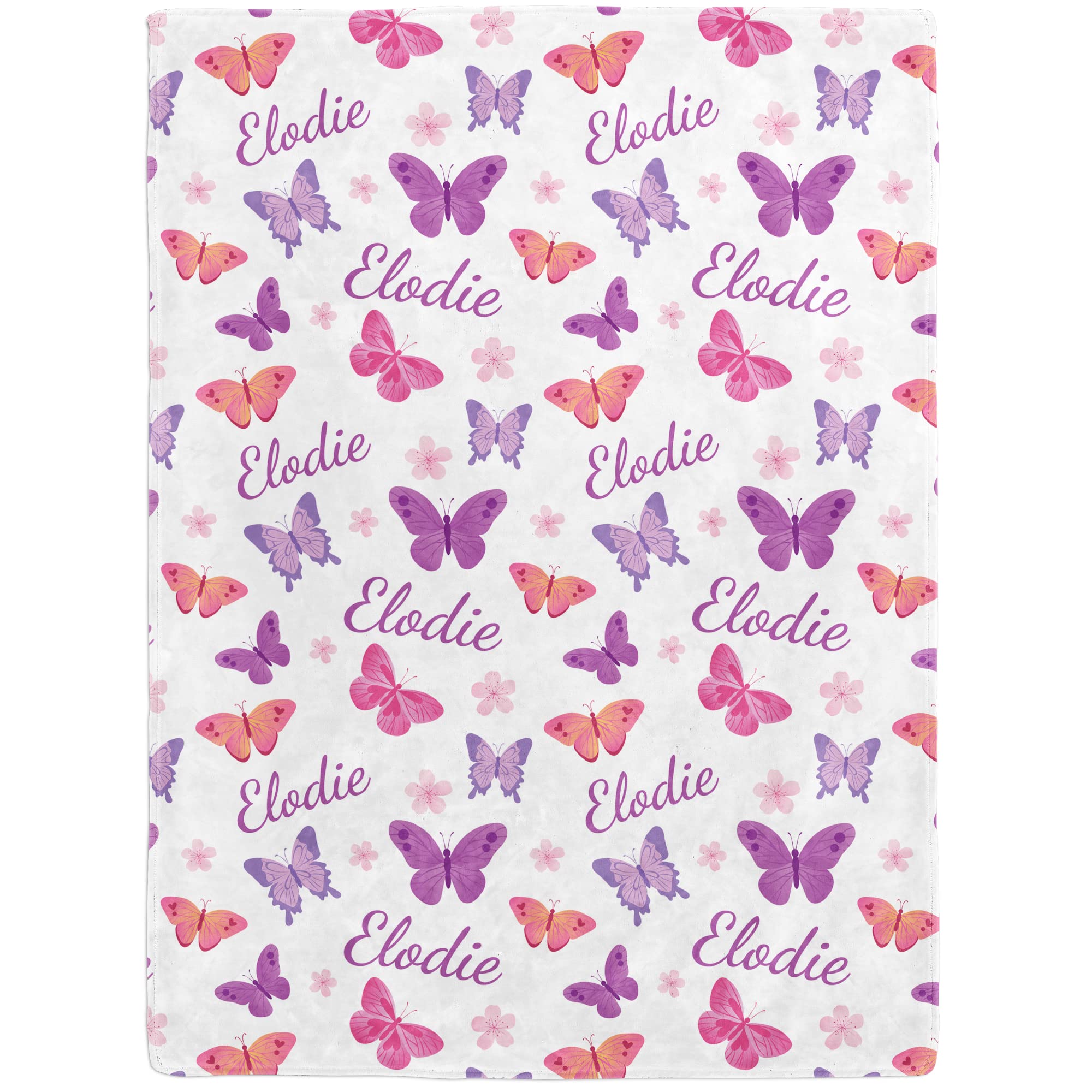 Personalized Baby Blankets for Girls with Name & Purple Butterflies - Custom Embroidered Blanket Gift for Newborn, Infant, Toddler - Perfect for Baby Shower, Birthday, Christmas Presents - Soft Nursery Blanket for Crib, Stroller & Snuggling