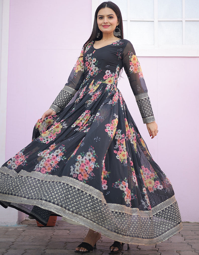 Stylish Black Faux Georgette Party Gown for Women - Elegant Evening Dress for Prom, Cocktail Parties & Special Occasions