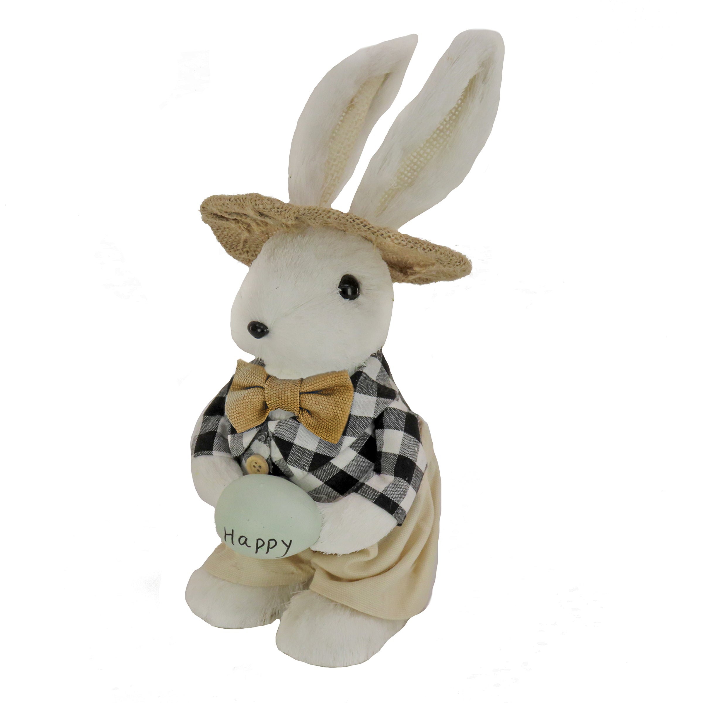 12 Inch Fluffy Bowtie Male Easter Bunny Holding Easter Egg - Cute Easter Table Decor for Spring Party, Home Decoration & Holiday Centerpiece