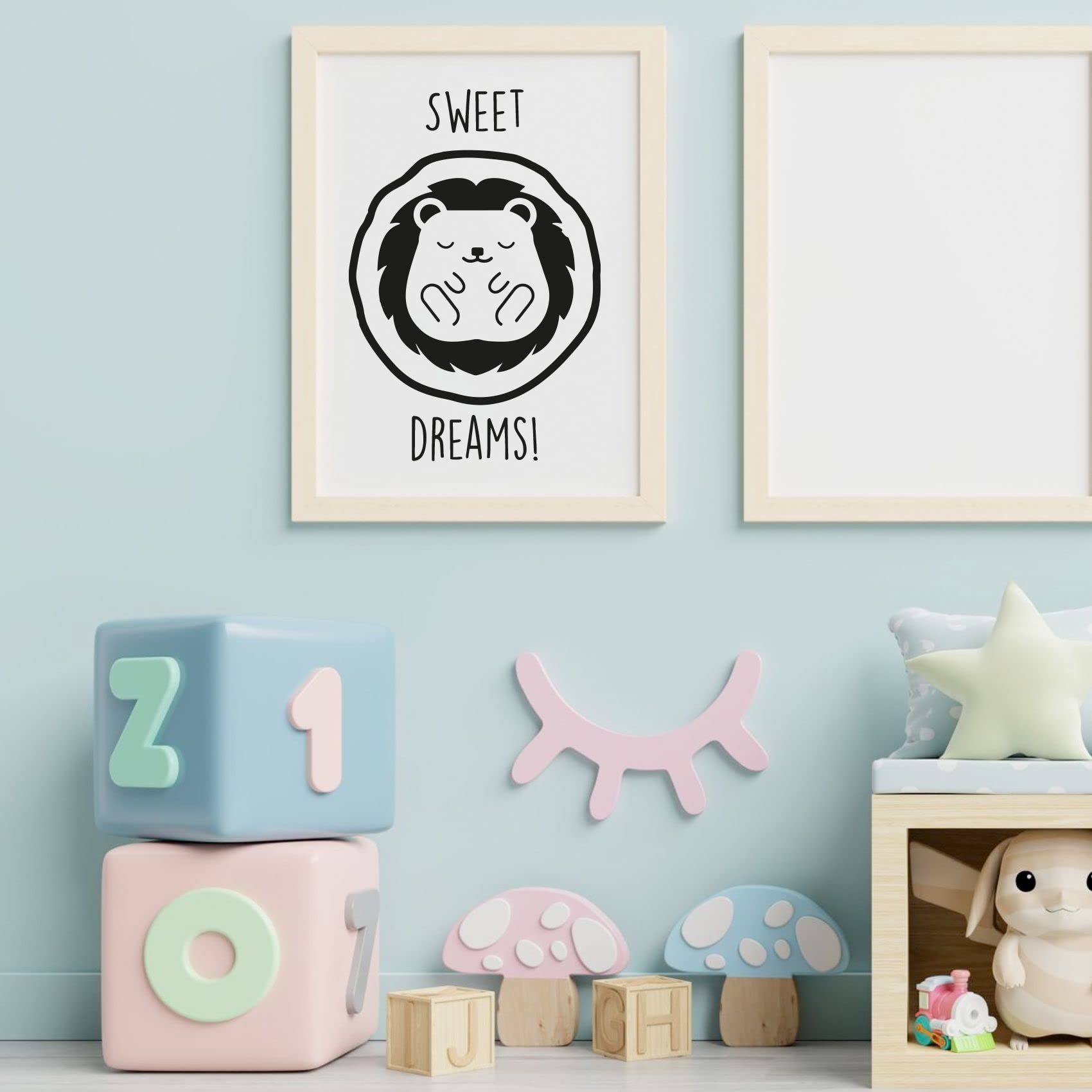 Sweet Dreams - Cute Baby Lion Sleeping Silhouette Wall Decal Sticker (30x22 inch) - Nursery Decor, Kids Room Art, Bedroom Vinyl Design for Boys & Girls - Perfect for Nursery, Children's Bedroom & Kindergarten Decorations