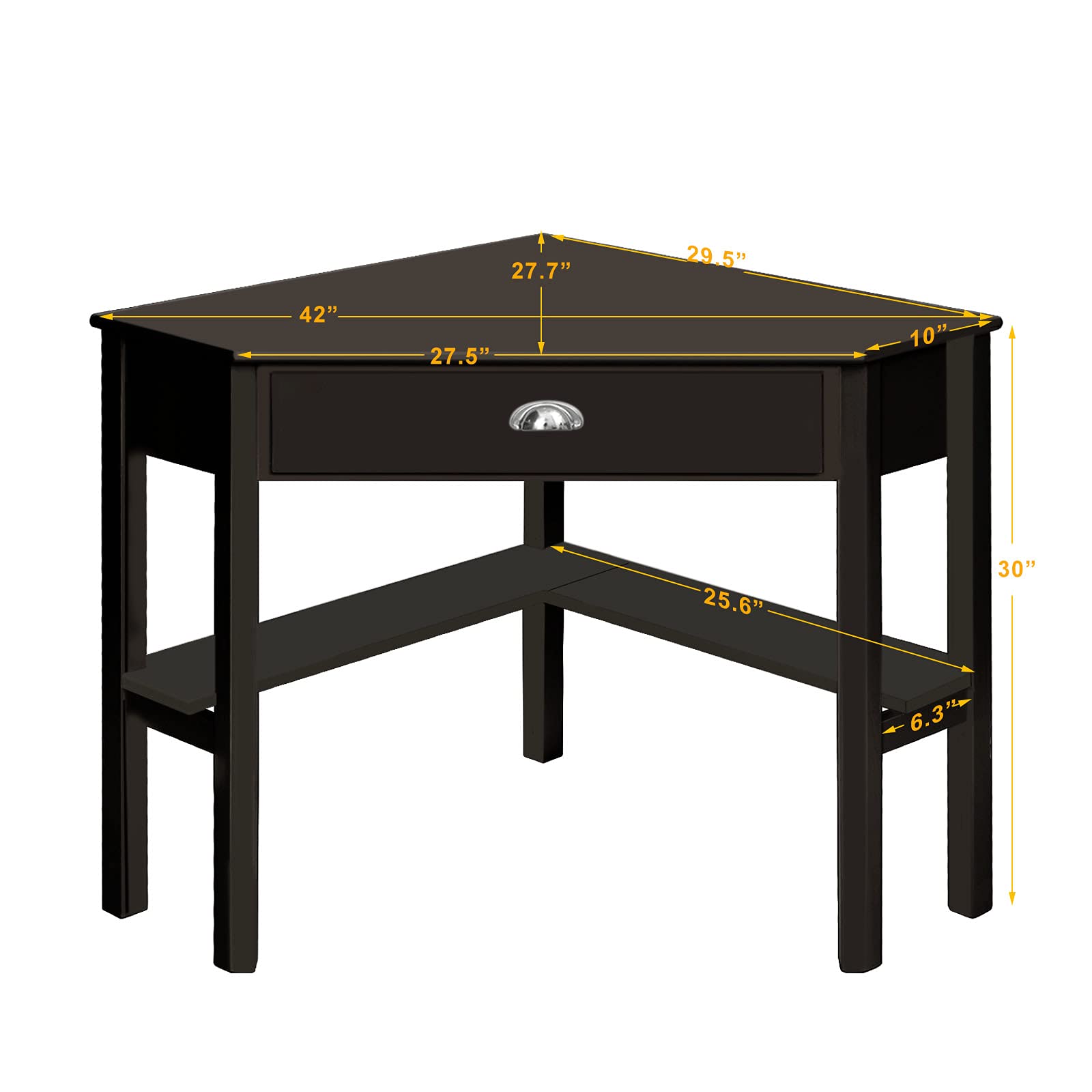 Corner Triangle Computer Desk with Drawer - Compact Home Office Writing Desk with Storage Shelves, Black Laptop PC Table for Small Spaces | Perfect for Home Office, Study & Workstation Setup