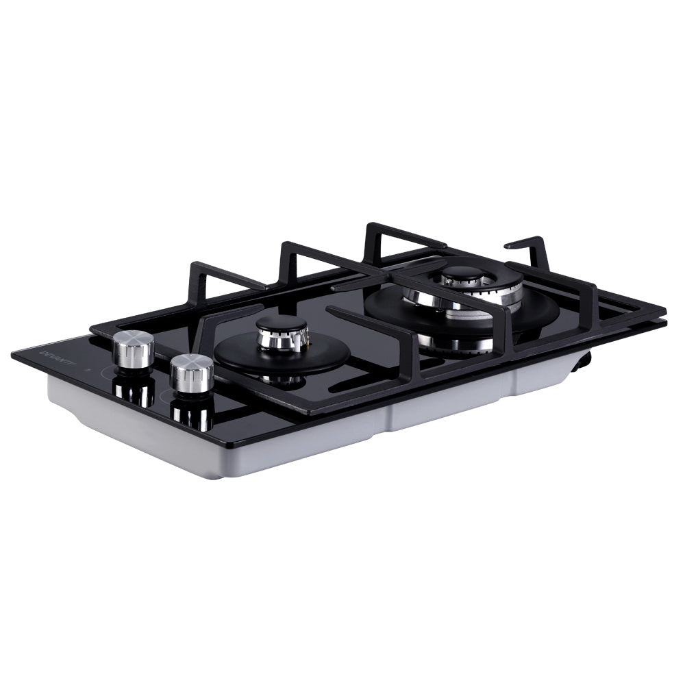 Devanti 30cm 2 Burner Gas Cooktop - Black Stainless Steel Stove for Kitchen | Perfect for Apartments, RVs & Outdoor Cooking
