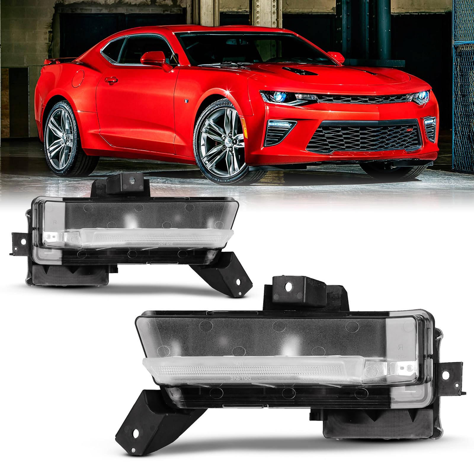 LED Fog Lights Assembly for 2016-2018 Chevy Camaro SS - DRL Fog Lamp Replacement with Wiring Kit & Switch - Clear Lens (1 Pair) - Perfect for Night Driving & Off-Road Adventures