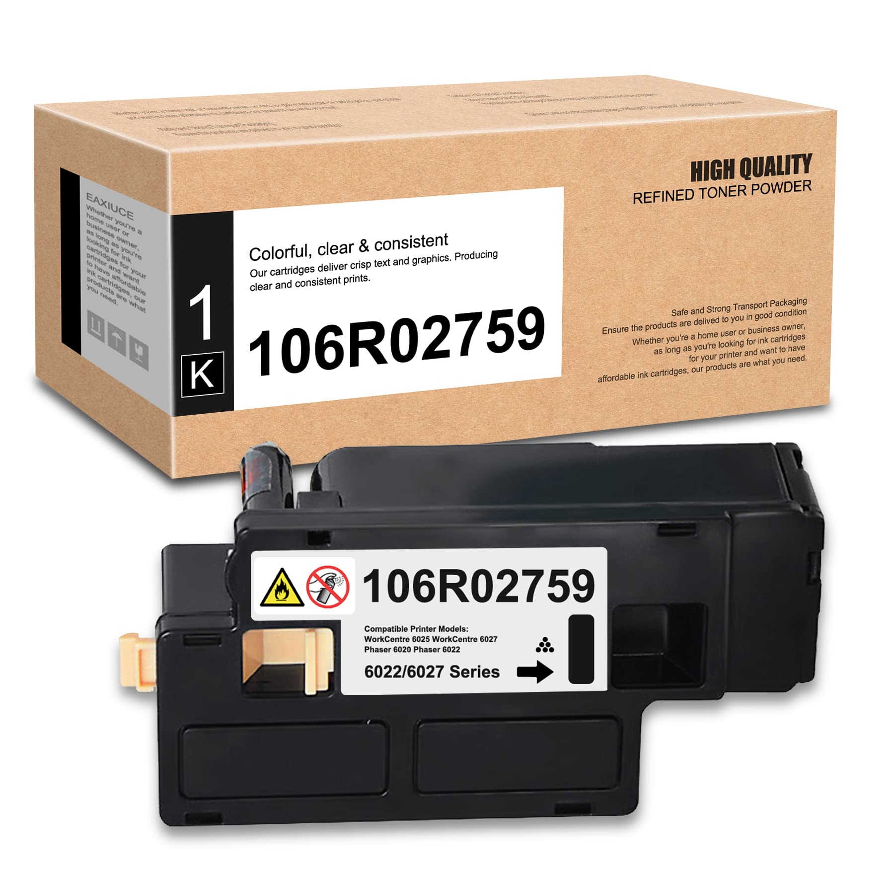 EAXIUCE 6027 106R02759 Black Toner Cartridge - 1 Pack Compatible Replacement for Xerox Phaser 6020/6022 & WorkCentre 6025/6027 Printers - High Yield Printing for Office & Home Use