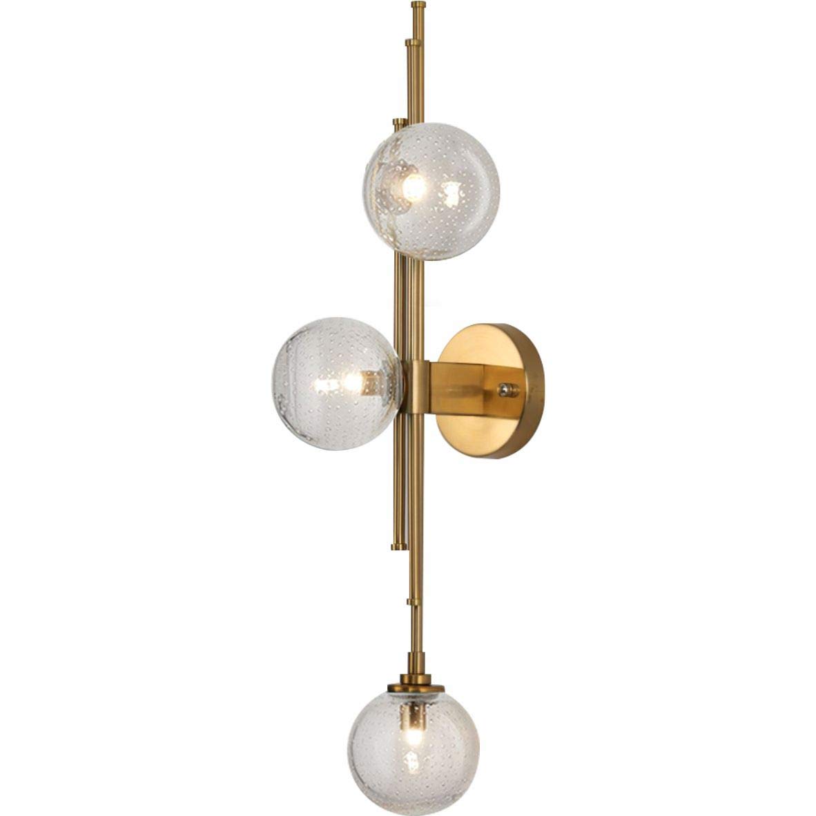 Vintage Mid Century Modern 3-Light Wall Sconce - Gold Brushed Brass with Clear Bubble Glass Globe - Minimalist Lighting for Bathroom, Bedroom & Living Room - Indoor Wall Lamp for Home Decor & Ambient Lighting