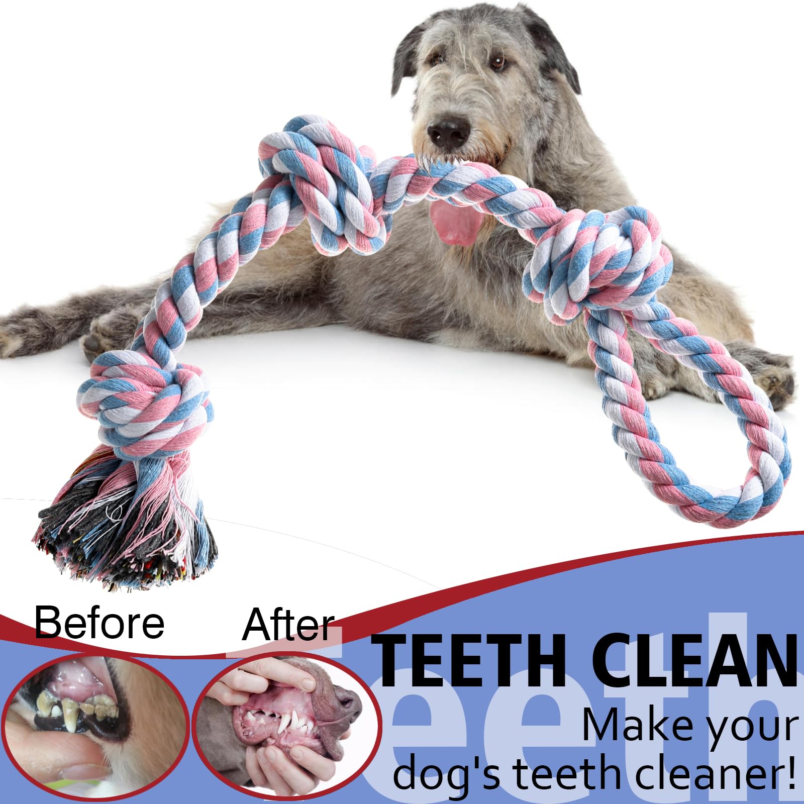 **2 Pack Indestructible Dog Rope Toys for Aggressive Chewers – Tough Puppy Teething Chew Toys for Small to Large Breeds, Dental Cleaning & Tug of War Play – Perfect for Boredom Relief & Interactive Playtime**