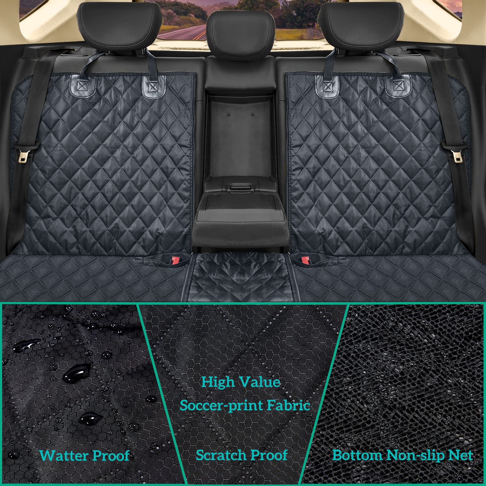 Waterproof Dog Car Seat Cover for Back Seat - Non-Slip Pet Seat Protector with Fur Resistance | Universal Fit for Cars, SUVs & Vans | Perfect for Travel, Daily Commutes & Pet Adventures