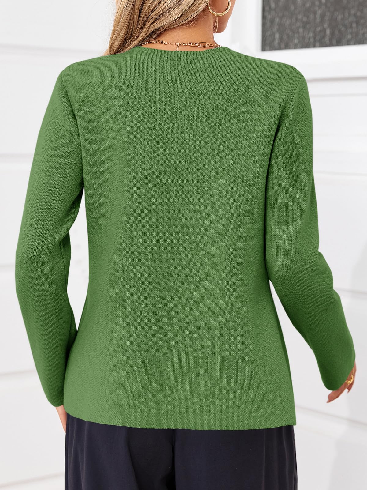 Saodimallsu Women's Long Sleeve V-Neck Peplum Cardigan Sweater - Button Front Knit Blazer for Office, Casual Wear & Layering