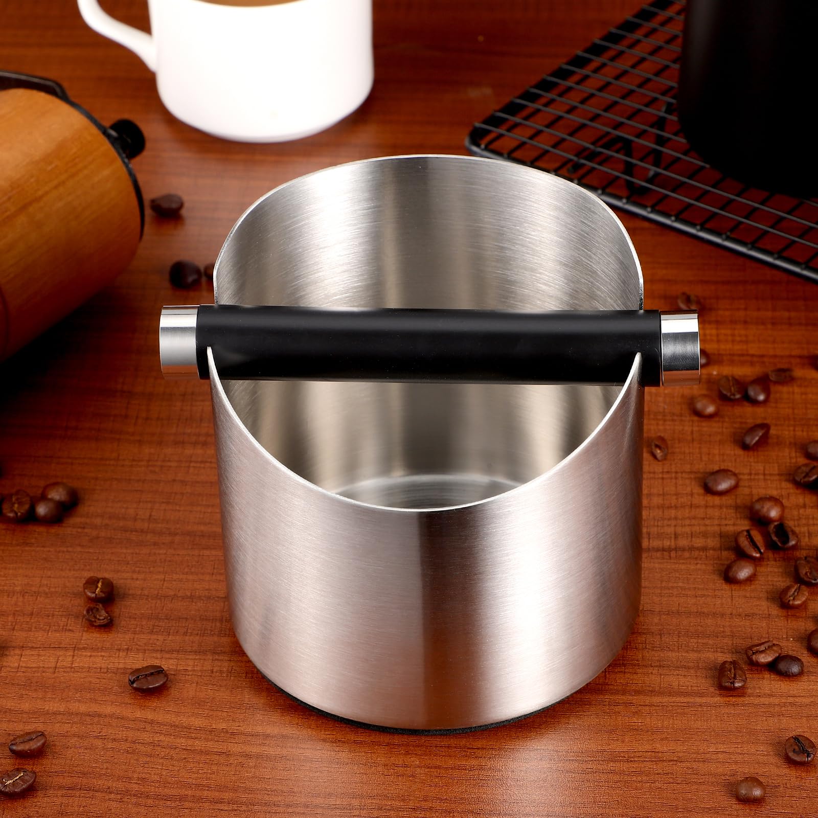 Jojofuny Stainless Steel Espresso Knock Box - Coffee Grounds Container & Dump Bin for Baristas - Perfect for Home & Commercial Coffee Makers, Espresso Machines & Coffee Shops