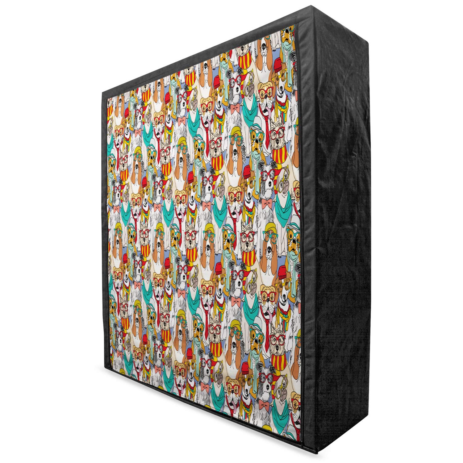 Ambesonne Dog Portable Fabric Wardrobe - Colorful Cartoon Bulldog Schnauzer Pug Design with Glasses Hats Scarf Pattern, 59 Inch Clothing Organizer & Storage Closet with Shelves for Pet Lovers - Perfect for Bedroom, Kids Room or Dorm Organization
