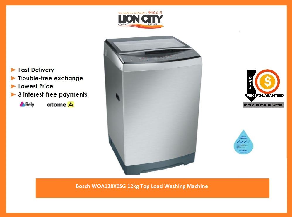 Bosch WOA128X0SG 12kg Top Load Washing Machine - Energy Efficient, Large Capacity Laundry Washer for Home & Family Use | Perfect for Apartments, Dorms & Small Spaces