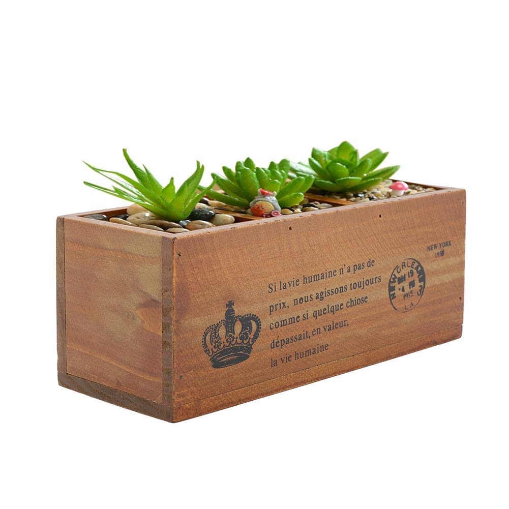 Small Rectangular Wood Planter Box for Succulents - Decorative Garden Flower Pot Container - Perfect for Indoor Plants, Home Decor, and Outdoor Gardening