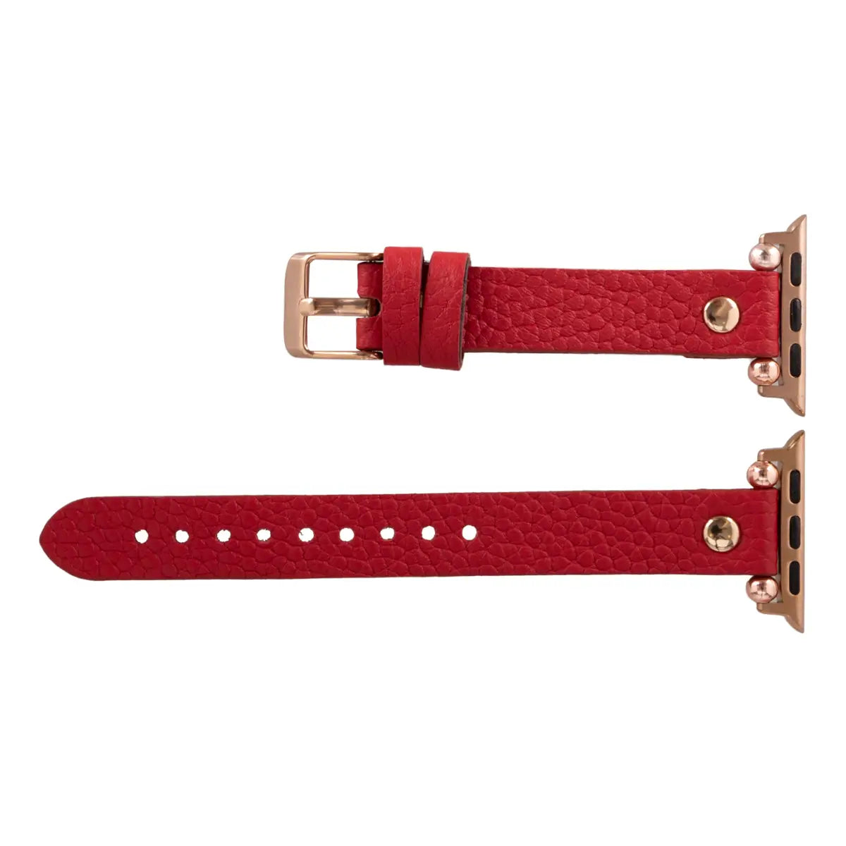 Premium Red Leather Ultra Slim Apple Watch Band with Gold Rivet - Stylish & Durable Replacement Strap for Workouts, Office & Everyday Wear