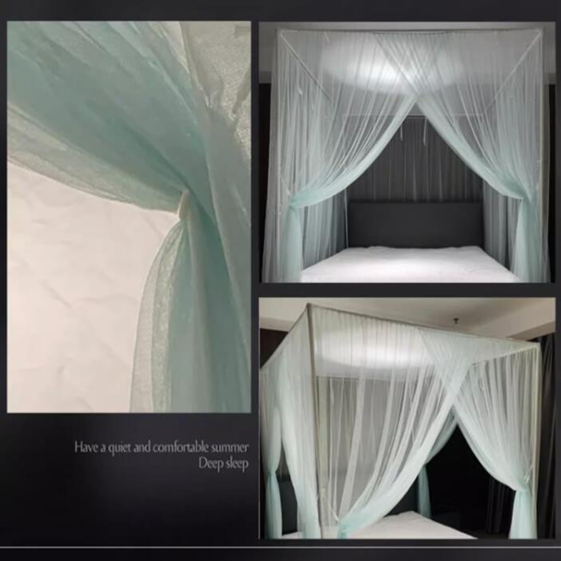 4 Corners Post Canopy Bed Curtain Set with Frame Poles - Full/King Size Bed Canopy for Girls & Adults - Green Bedroom Decor - Perfect for Boho, Princess & Romantic Bedroom Themes