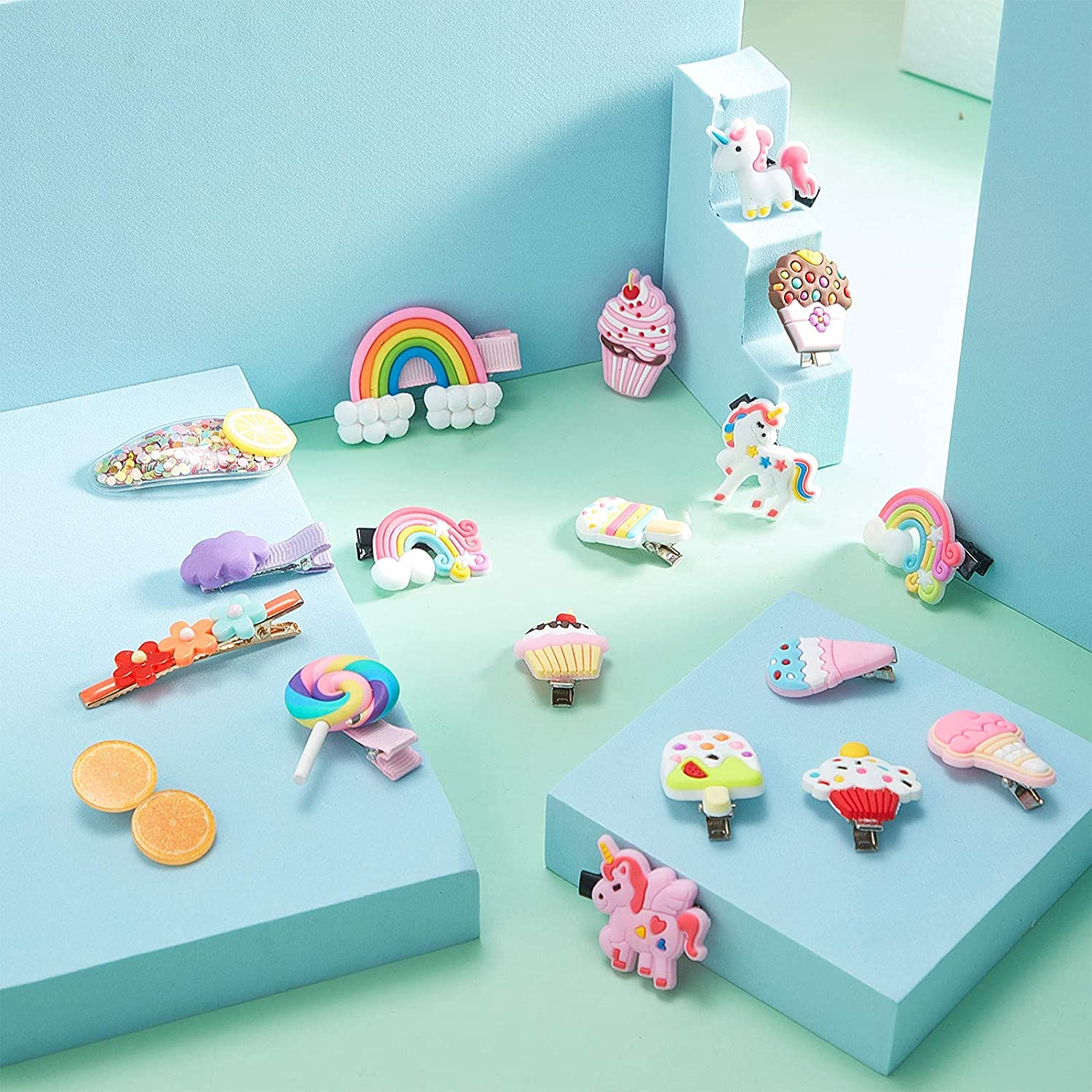Paaroots 10-Pack Unicorn Ice Cream Hair Clips for Girls - Non-Slip Alligator Clips for Toddlers & Kids - Perfect for School, Parties & Princess Dress Up