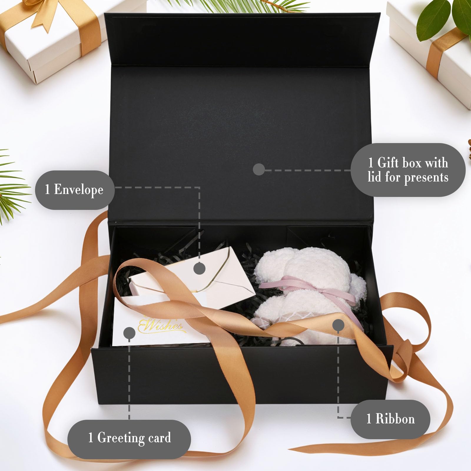 VGOODALL Black Gift Box with Ribbon - Wedding Birthday Gifts for Baby & Groomsmen