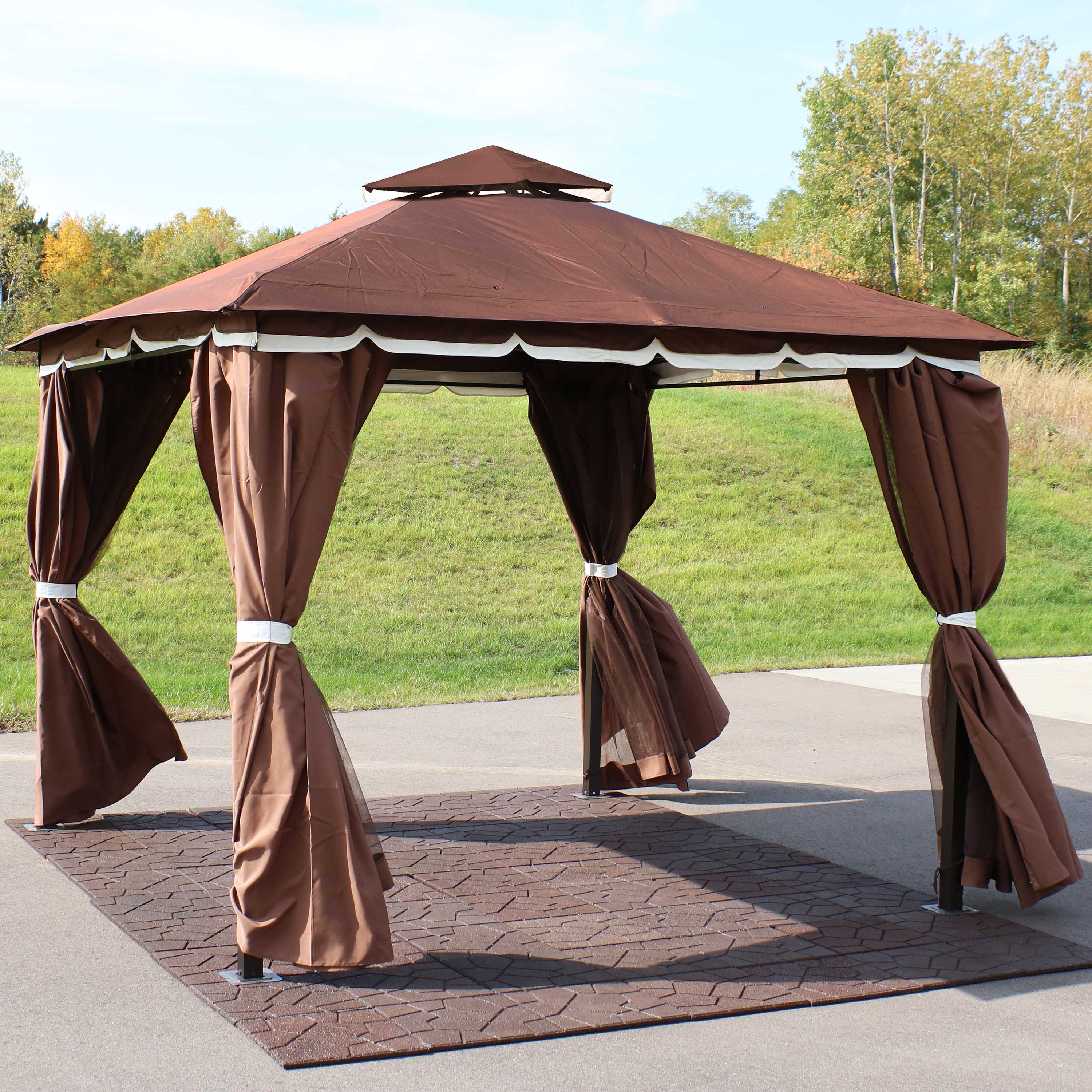 10' x 10' Sunnydaze Outdoor Gazebo with Mesh Screens & Privacy Walls - Perfect for Backyard, Patio, and Garden Relaxation