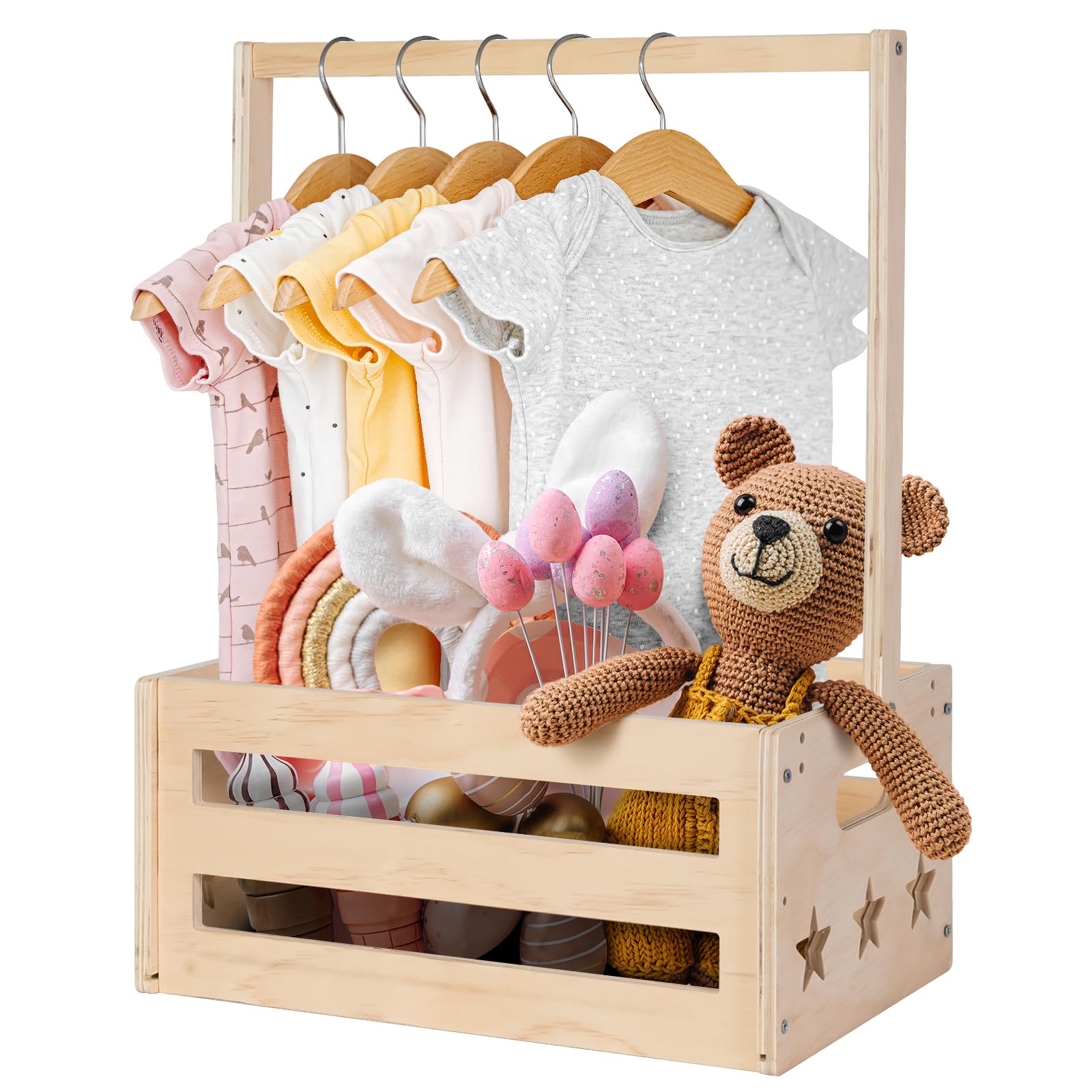 Wooden Baby Shower Crate Closet with Handle - Multifunctional Storage Basket for Nursery, Boys & Girls - Easy Assembly Baby Gift for New Parents - Perfect for Organizing Toys, Clothes & Nursery Essentials