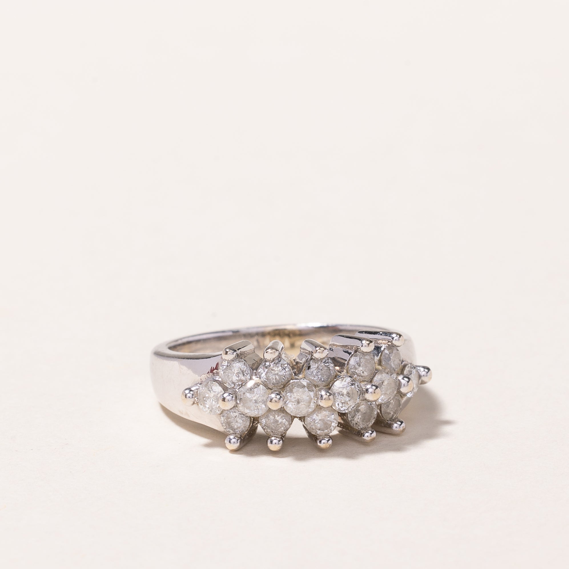 14K White Gold Triple Row Diamond Ring - 0.90ctw Total Weight - Size 6.25 - Elegant Wedding Band, Anniversary Gift for Her, Perfect for Engagement, Bridal Jewelry & Special Occasions