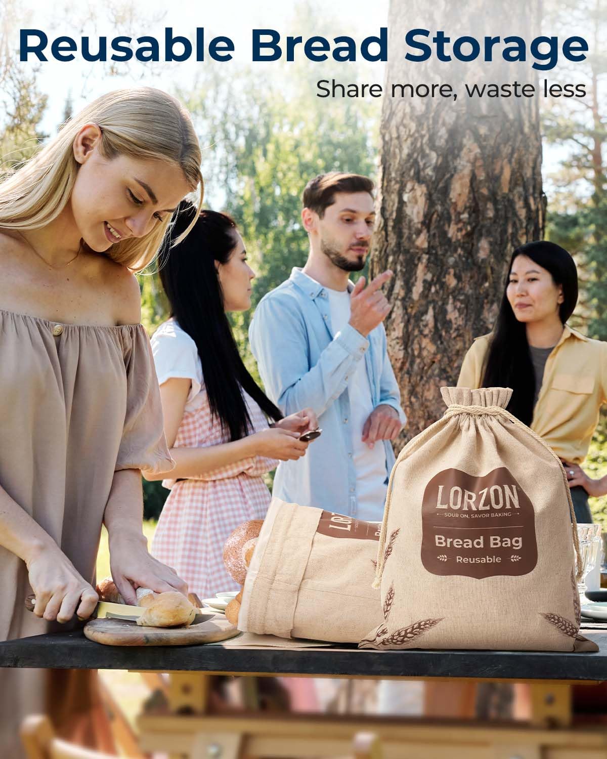 Reusable Bread Bags for Homemade Sourdough & Artisan Bread - Large Linen Bread Storage Bags with TPU Lining (2 Pack) - Perfect for Fresh Bread, Bakery Gifts & Eco-Friendly Kitchen Storage