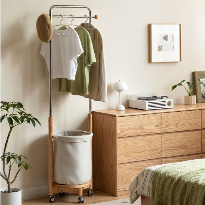 Solid Oak Wood Mobile Clothes & Hat Rack - Portable Wardrobe Organizer for Bedroom, Entryway, or Closet Storage