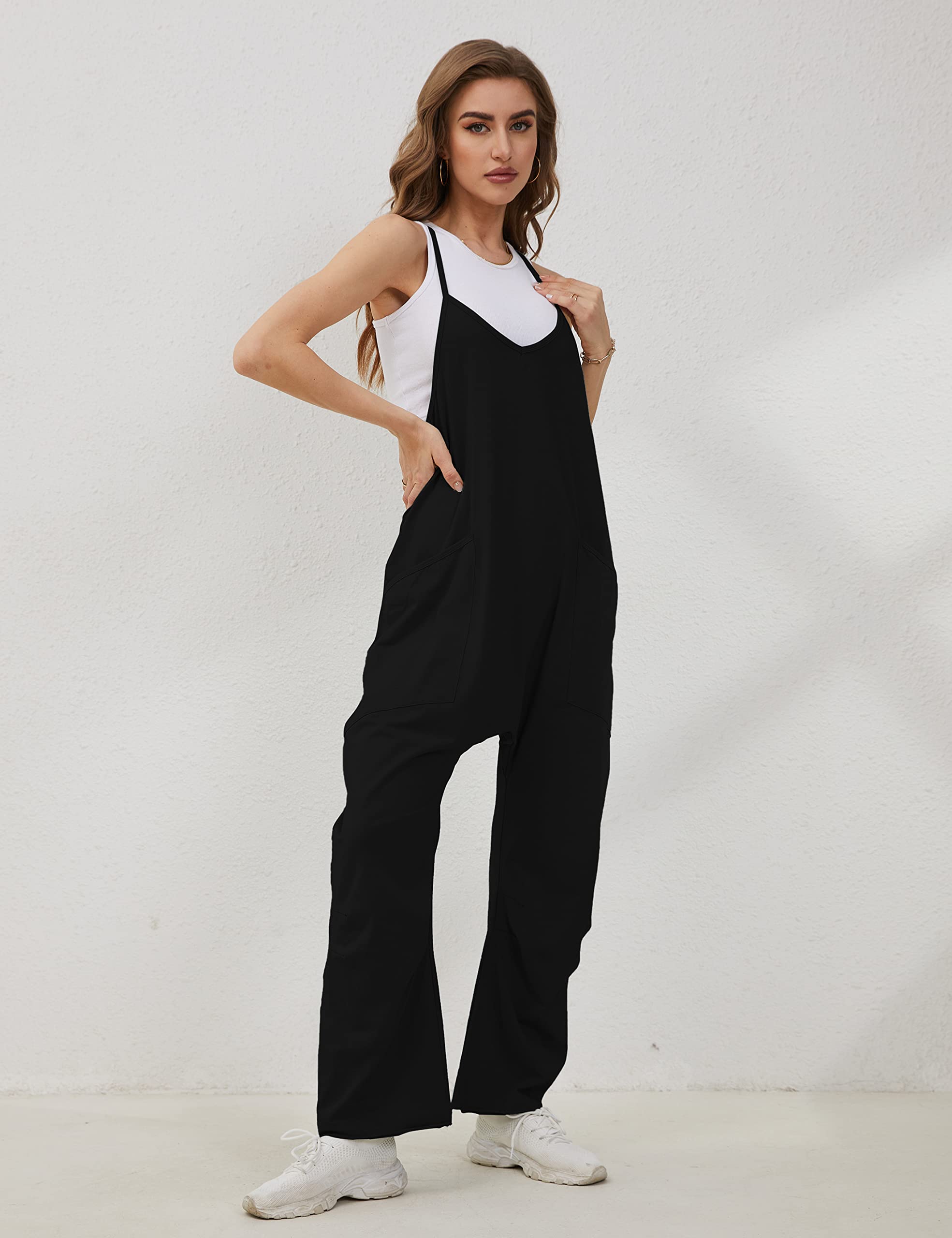 Lentta Women's Casual Jumpsuit - V Neck Sleeveless Romper with Adjustable Straps & Pockets | Stretchy Harem Overalls for Summer Outings, Beach Wear & Casual Fashion