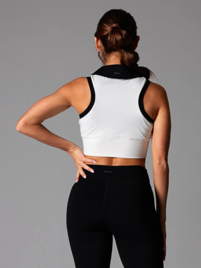 Tavi Contrast Polo Women's Tank Top - Coconut & Ebony Color Block Design - Casual Summer Wear for Beach, Gym & Outdoor Activities