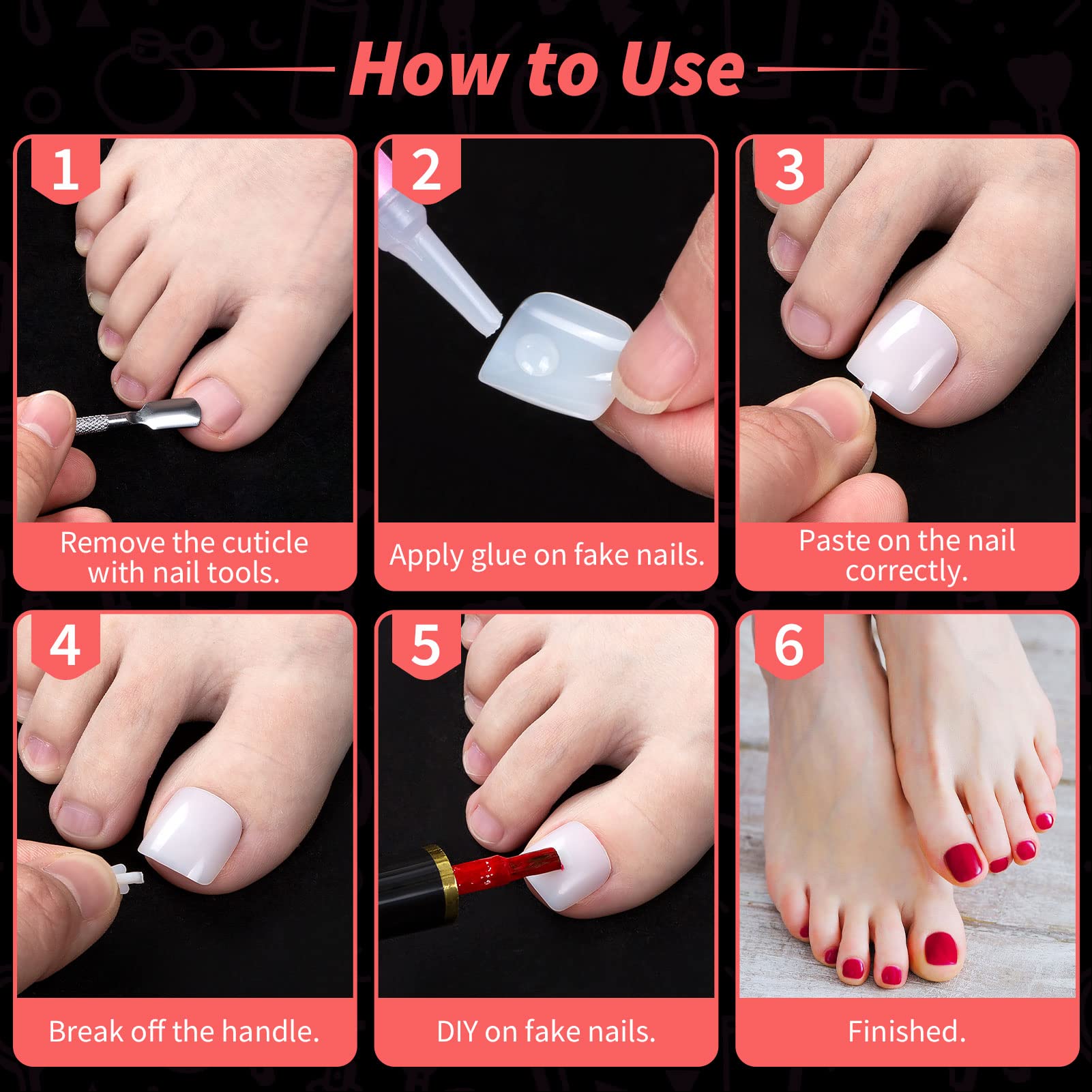 100PCS Acrylic Fake Toenails Set - 10 Sizes Natural Full Cover Artificial Toe Nail Tips with Storage Box for Women & Girls - Perfect for Nail Salon, DIY Nail Art, Pedicures, and Home Manicure Kits