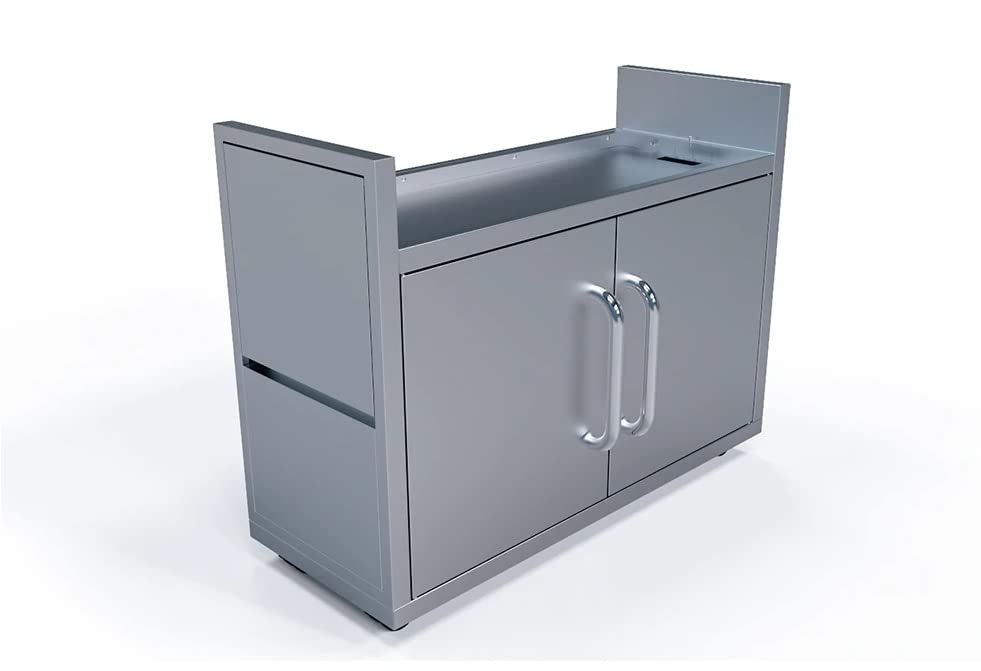 AMS Fireplace Le Griddle - Built-in Gas Griddle with Freestanding Cart for The Big Texan Griddle | Stainless Steel Construction, Folding Shelves, Double Door Access & Caster Wheels | Includes Rubber Mat | Perfect for Outdoor Cooking, Backyard BBQs & Commercial Kitchens