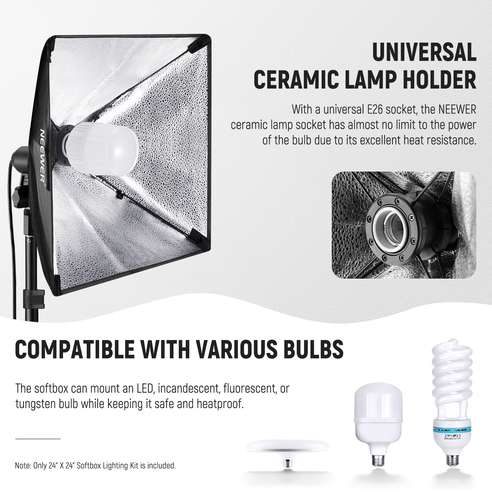 NEEWER NK300 24x24 Inch 60x60cm 350W Equivalent Softbox Lighting Kit for Photography, YouTube Videos, and Studio Portraits