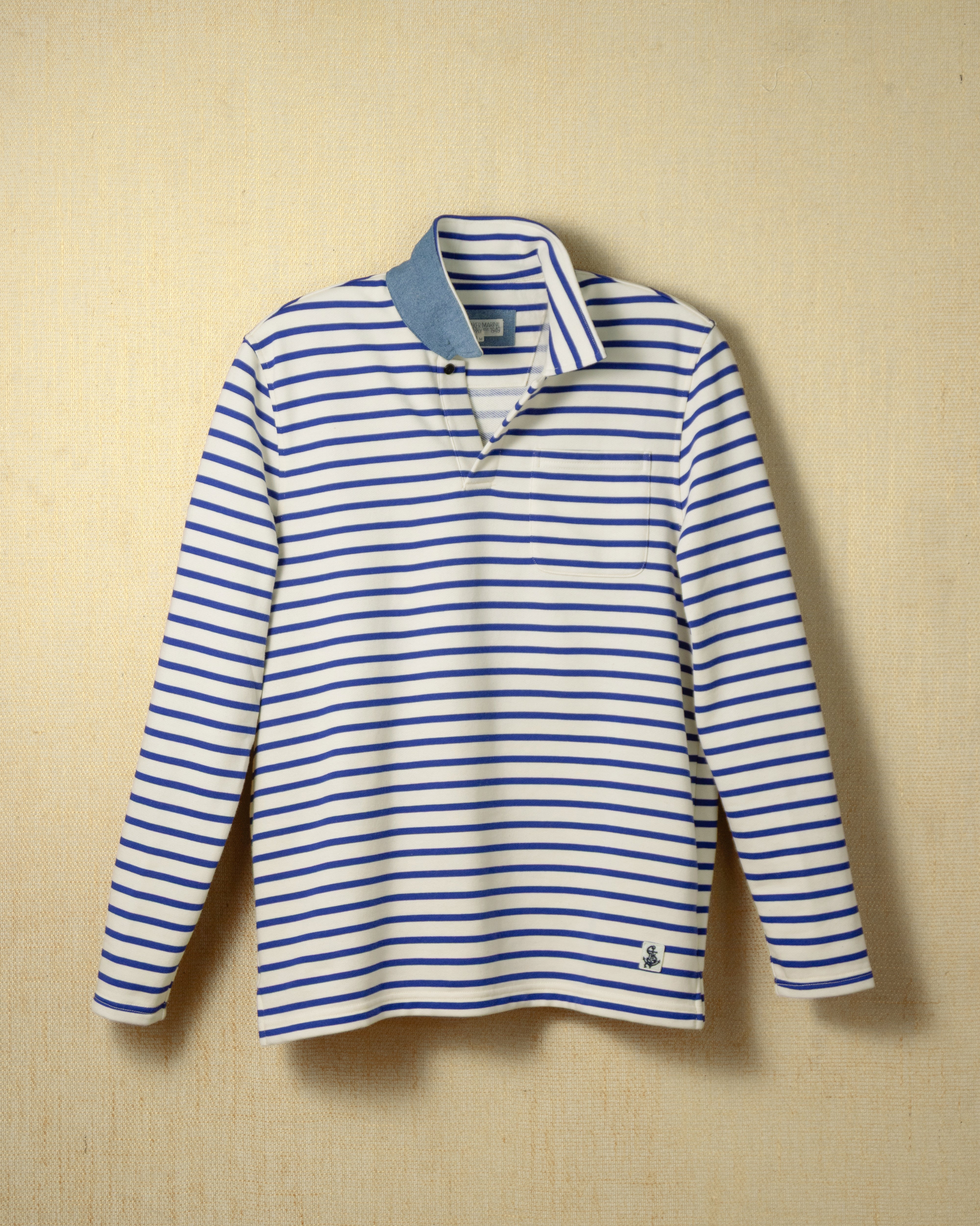 Acadia Polo Shirt for Men - Cream & Atlantic Blue Loopback Terry Cotton - Comfortable Casual Wear for Golf, Office & Outdoor Activities