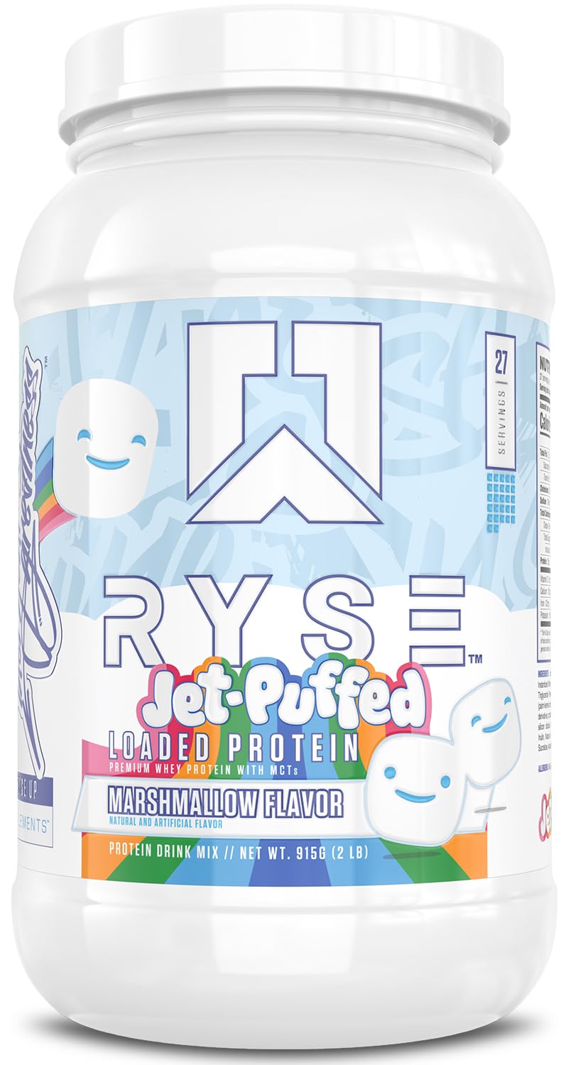 Ryse Loaded Protein Powder - 25g Whey Protein Isolate & Concentrate with Prebiotic Fiber & MCTs | Low Carb Low Sugar Protein Supplement | 27 Servings Marshmallow Flavor for Post Workout Recovery & Muscle Building