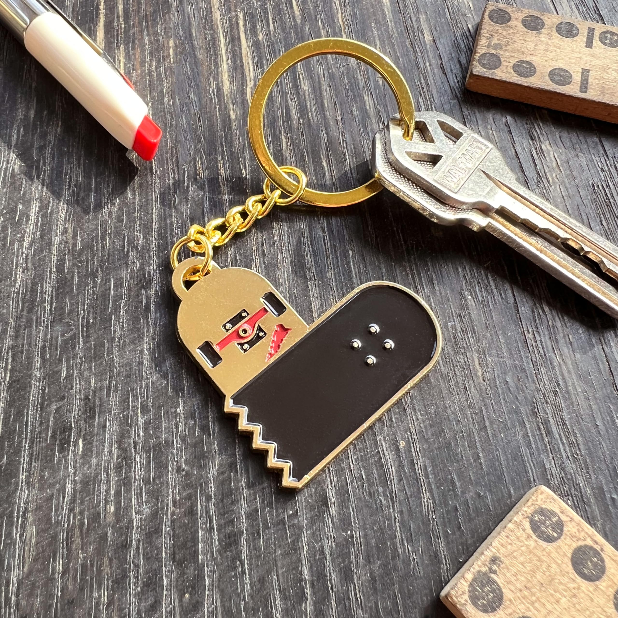 Vintage Broken Skateboard Heart Keychain - 1.75