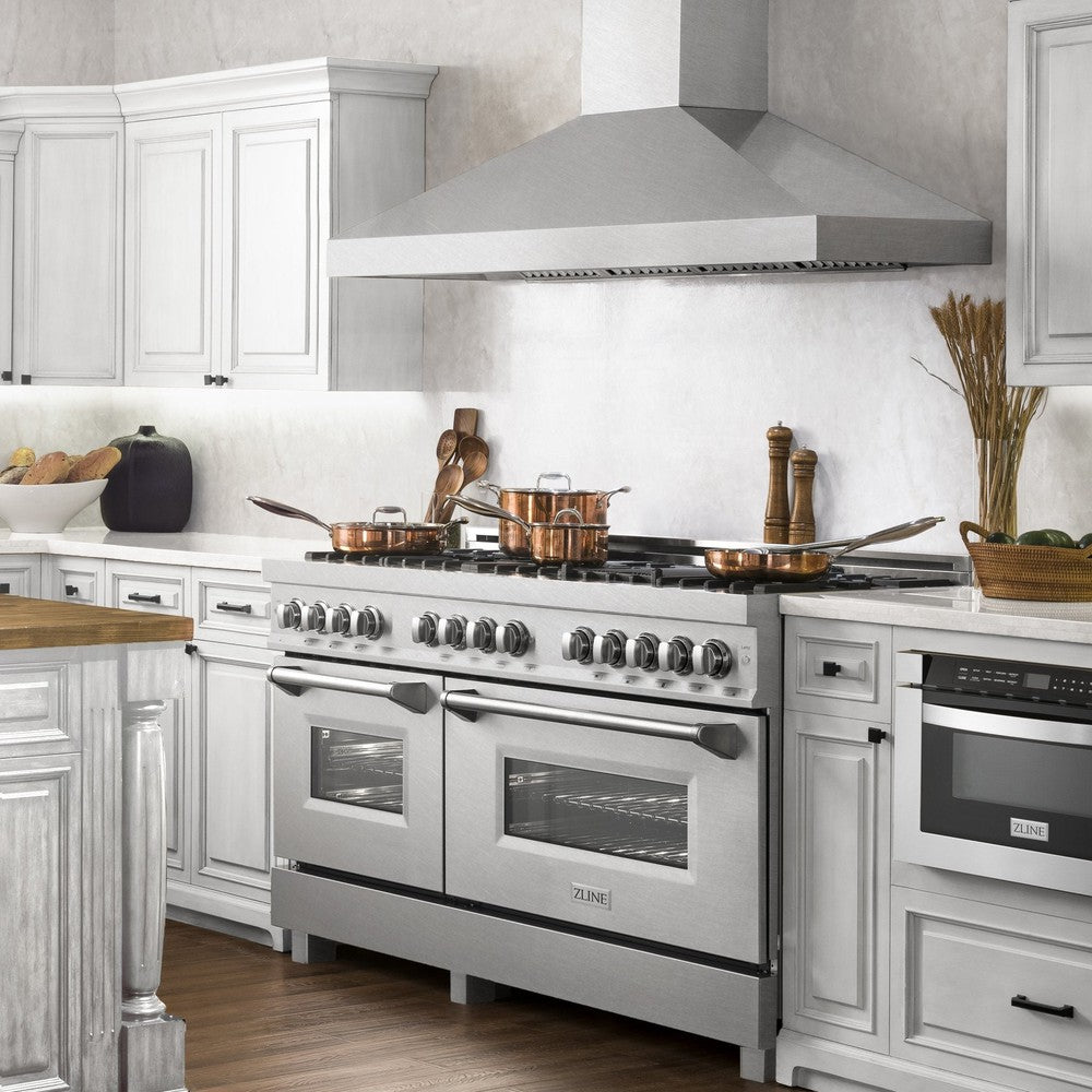 ZLINE 60-Inch 7.4 cu. ft. Dual Fuel Range with 9-Burner Gas Cooktop & 2 Electric Convection Ovens - Satin Stainless Steel (RAS-SN-60) | Professional Kitchen Appliance for Home Chefs & Cooking Enthusiasts