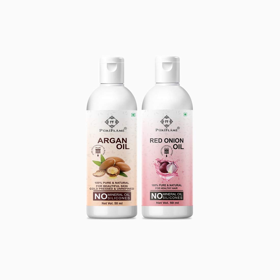 PuriFlame 100% Pure Argan Oil & Red Onion Oil Combo Set (2 x 50ml) - Natural Hair Growth Treatment for Thicker, Stronger Hair - Reduces Hair Fall & Split Ends - Adds Shine & Softness - Perfect for Daily Hair Care & Scalp Massage