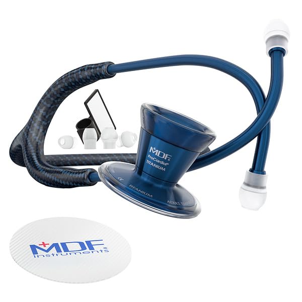 MDF Instruments Poseidon ProCardial Cardiology Stethoscope - Lightweight Titanium Dual Head Stethoscope for Adults with Poseidon Tube & Capridium Chestpiece (Titanium Blue, Model MDF797TPSCD) | Perfect for Medical Professionals, Nurses, and Healthcare Students in Clinical Settings