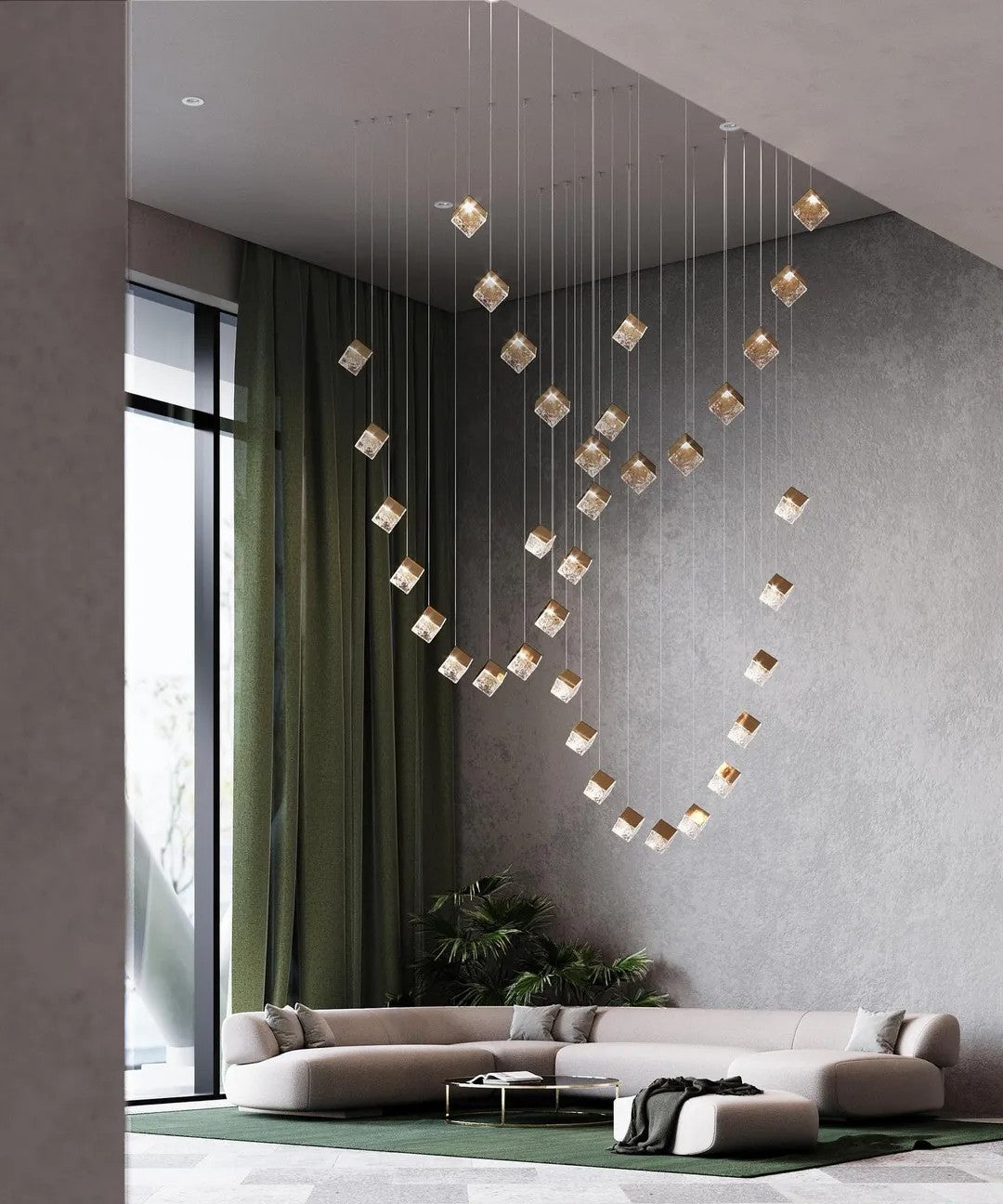 Modern Square Art Glass Chandelier - Elegant Ceiling Light Fixture for Dining Room, Living Room & Bedroom Decor | Energy Efficient LED Lighting for Home & Office