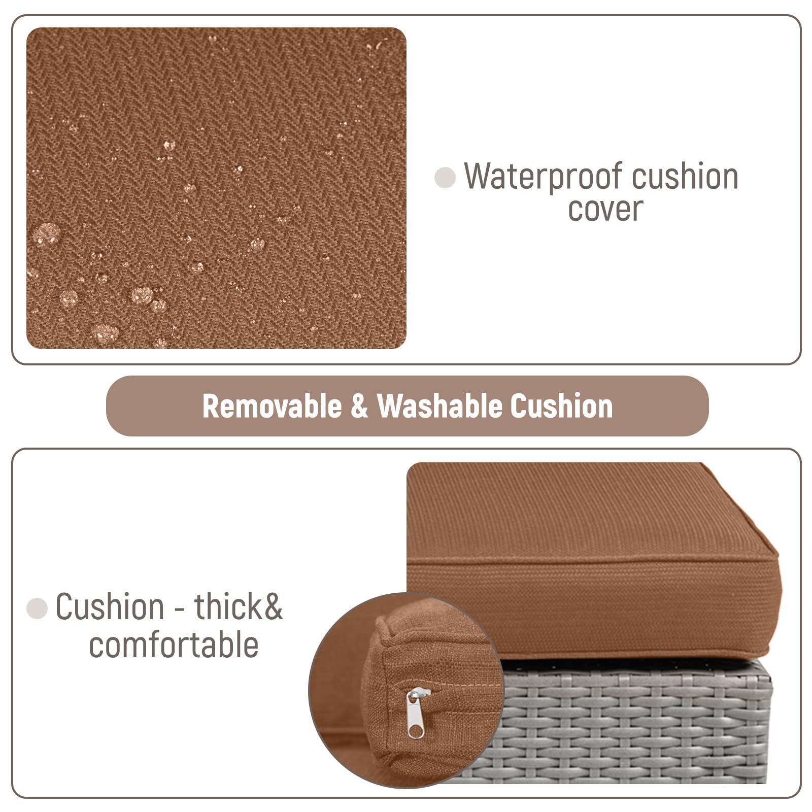 2-Piece Outdoor Ottoman Set - All-Weather Gray Wicker Footstool with Removable Cushions, Patio Rattan Sectional Furniture for Balcony, Backyard, Garden (Coffee Brown) - Perfect for Lounging, Entertaining & Relaxing Outdoors