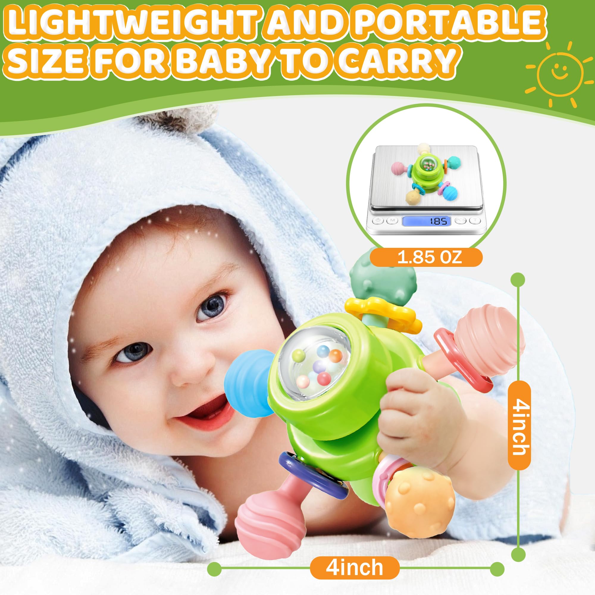 Silicone Baby Teething Toys with Suction Cup - Sensory Spinner Toy for 0-12 Months - Montessori Bath & Chew Toy for 1-2 Year Olds - Perfect Easter Basket Stuffer & Toddler Learning Toy for Home, Travel & Daycare