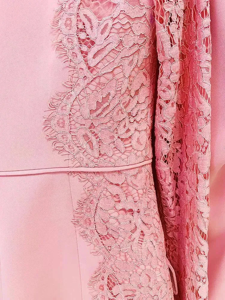 Elegant Lace Patchwork Women's Pant Suit Set with Flared Pants - Formal Office Wear & Evening Party Outfit