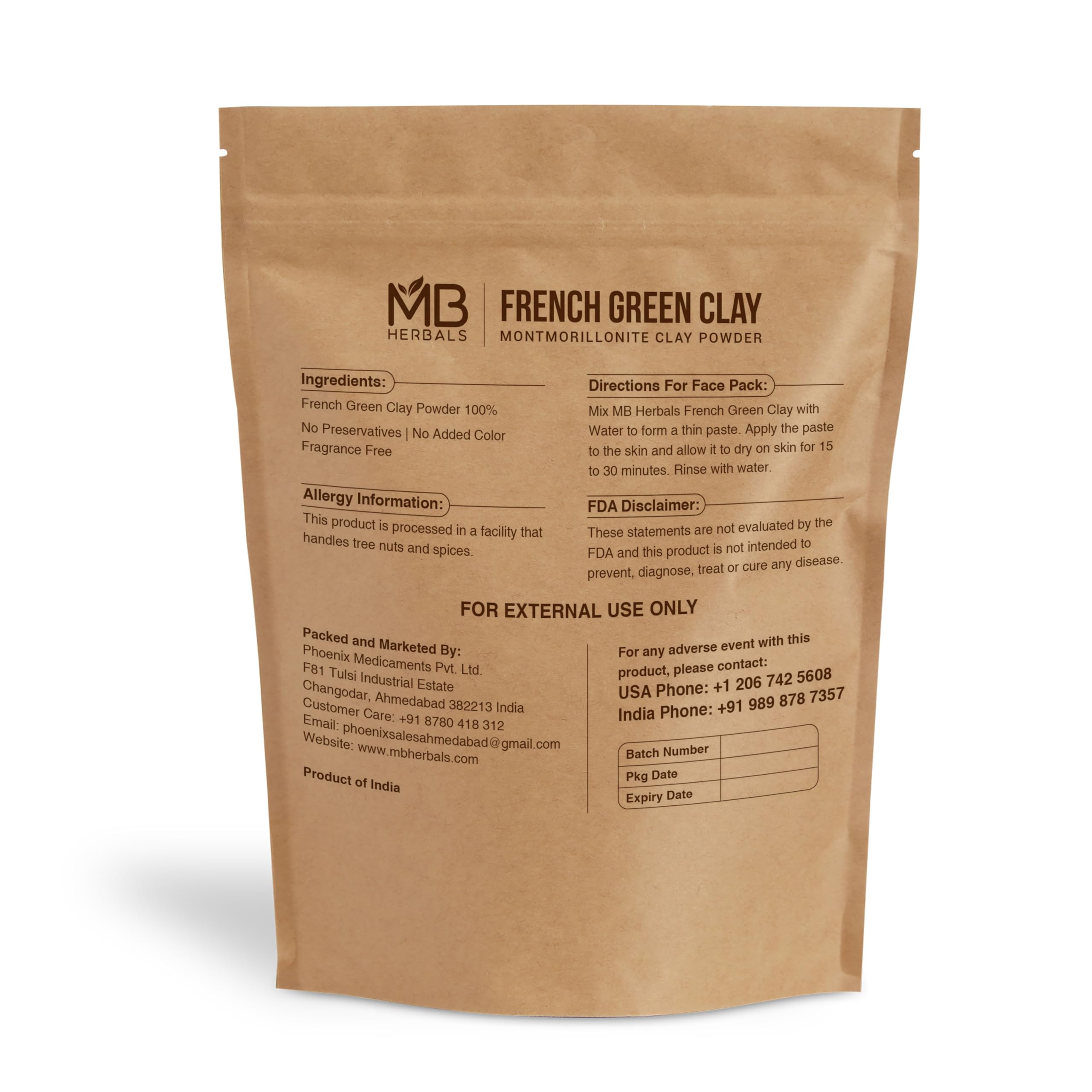 MB Herbals French Green Clay Powder 100G | Natural Skin Care for Face Masks, Scrubs & Soap Making | Absorbs Excess Oil & Detoxifies Skin | Perfect for Acne Treatment & Deep Cleansing at Home Spa