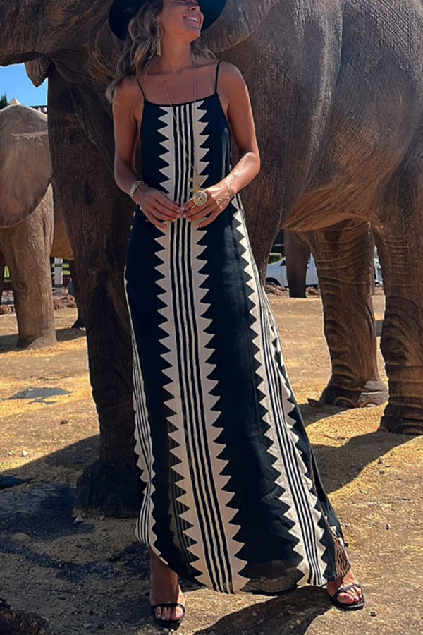 Stylish Ethnic Print Backless A-Line Maxi Dress for Women - Boho Chic Summer Beach Vacation & Party Outfit