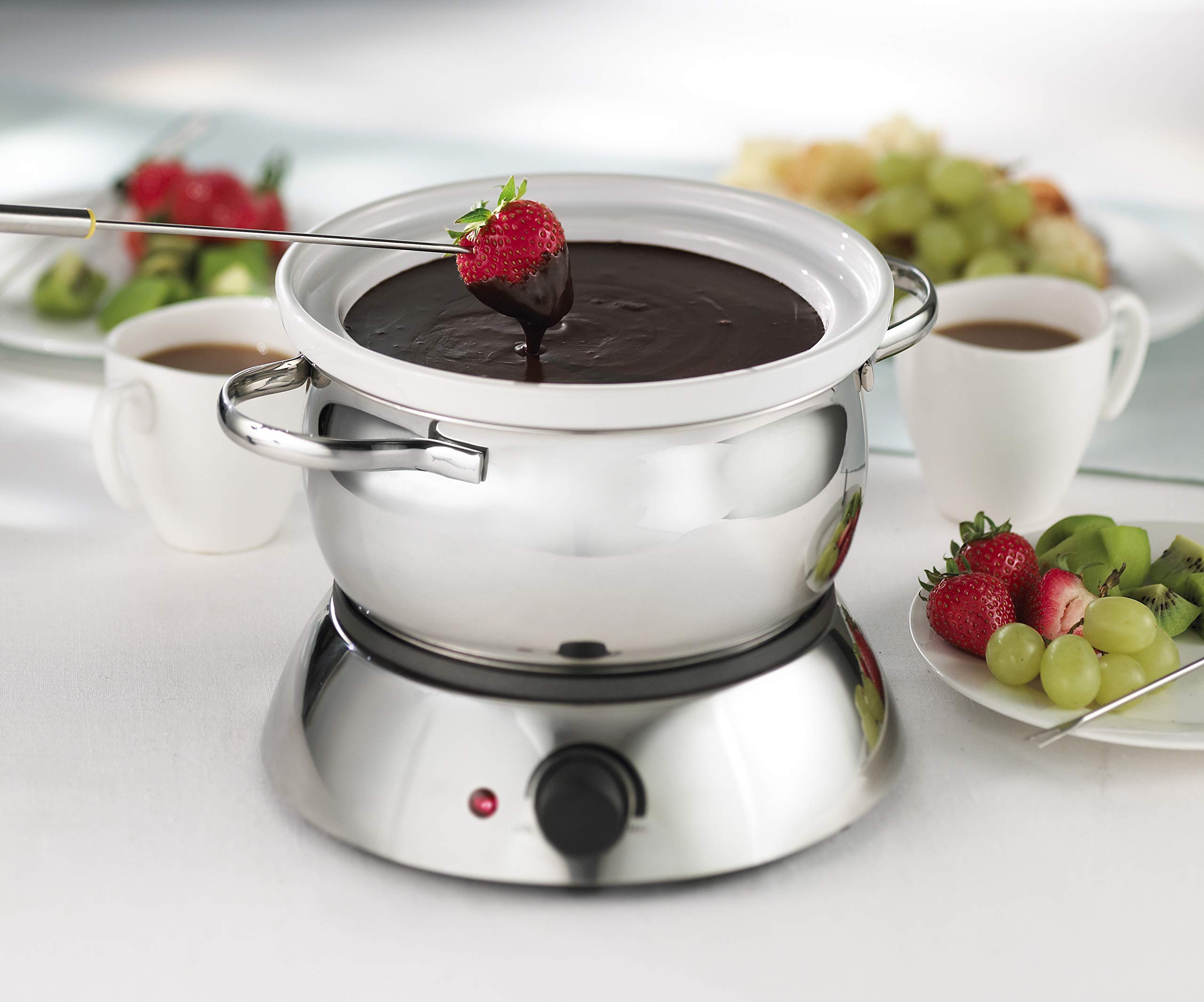 Trudeau 0829020 Alto 3-in-1 Electric Fondue Set for Chocolate, Cheese & Oil - 11-Piece Stainless Steel Fondue Pot with Forks (81 oz, Silver) - Perfect for Parties, Date Nights & Family Gatherings