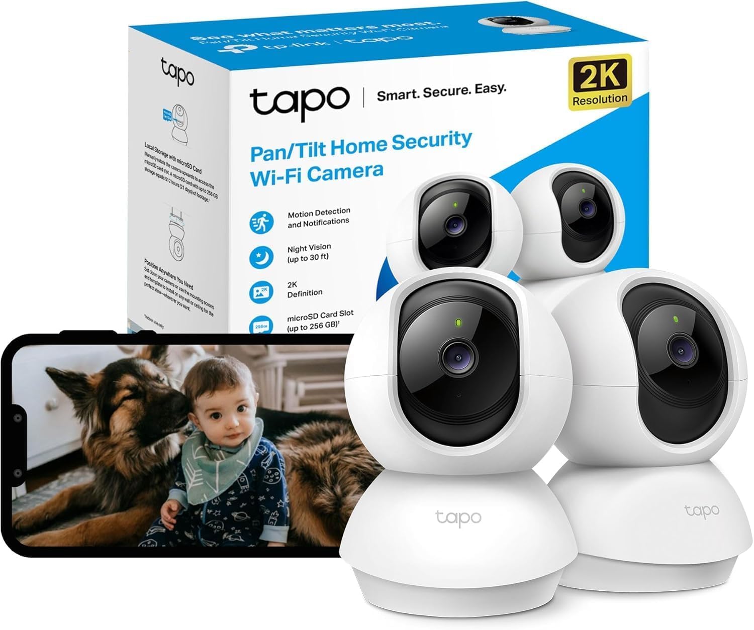 Tapo C210 2 Pack Pan/Tilt Indoor Security Camera - 2K 3MP WiFi Pet & Baby Monitor with AI Detection, 360° View, Night Vision, No Monthly Fee - Works with Alexa & Google Assistant for Home, Nursery & Pet Safety