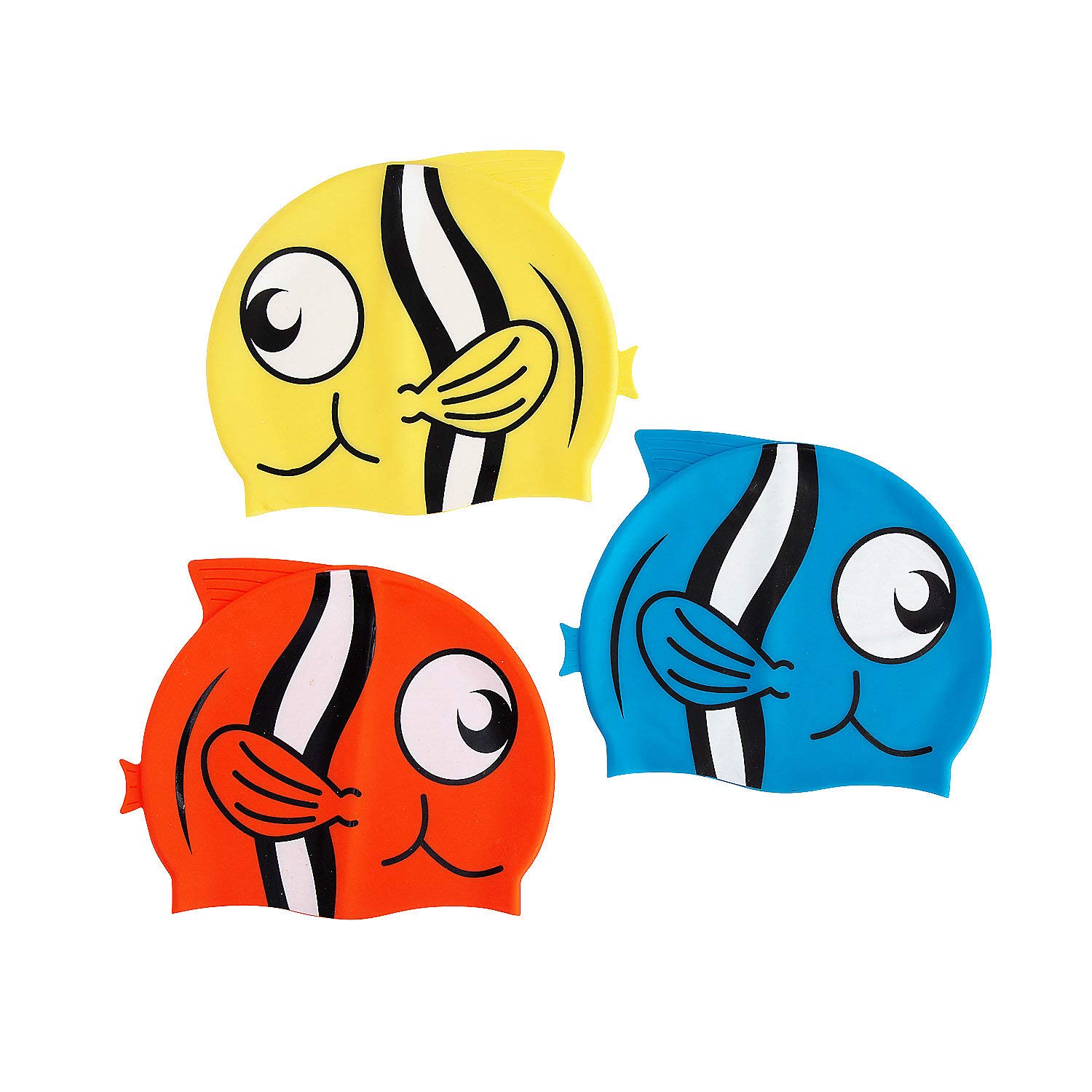 Colorful Tropical Fish Shaped Swim Caps - 3 Pack Waterproof Silicone Swimming Caps for Women & Men - Perfect for Lap Swimming, Pool Workouts & Beach Activities
