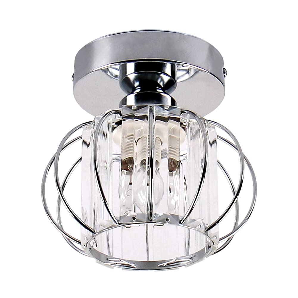 Modern Crystal Chandelier Ceiling Light - Small Semi Flush Mount Lamp with E27 Socket & Chrome Finish - Perfect for Hallway, Kitchen, Dining Room, Bedroom & Stairs Lighting