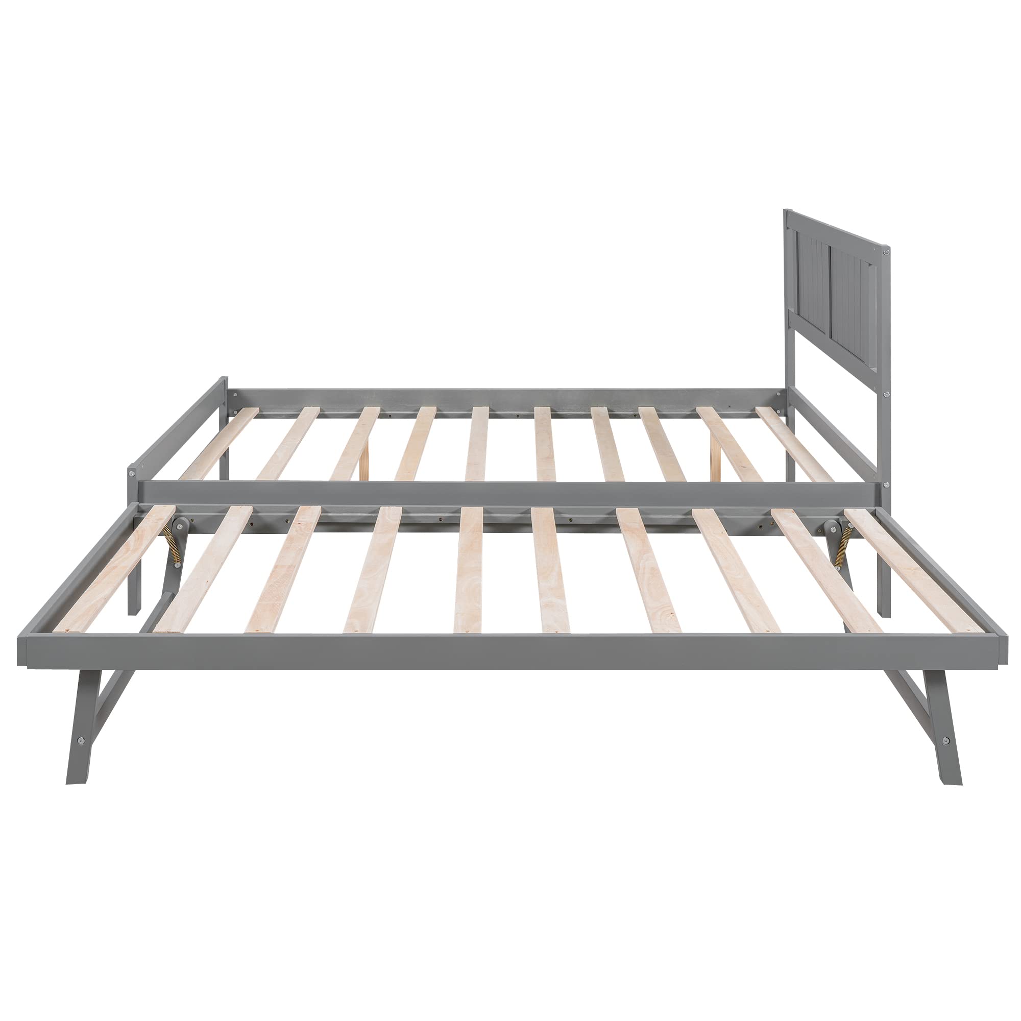 Harper & Bright Designs Full Size Convertible Platform Bed with Headboard & Trundle - Grey Kids Teen Bedroom Furniture for Small Spaces & Sleepovers