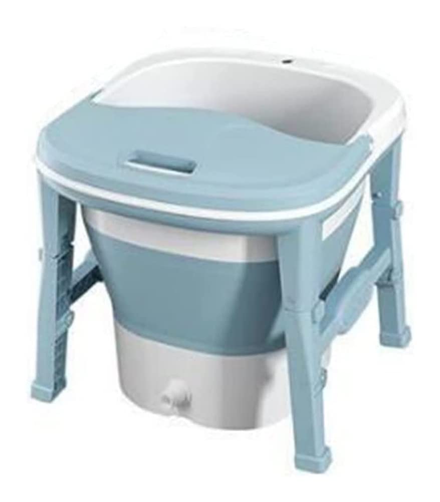 UMKY Portable Telescopic Bucket for Hot Spring Foot Bath - Adjustable Height Plastic Basin with Massage Nodes - Blue Foldable Foot Soaking Tub for Home Spa, Travel & Outdoor Use