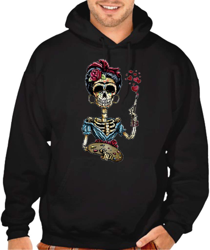 Men's Frida Kahlo Skeleton Print Black Pullover Hoodie Sweater - Gothic Streetwear for Casual Wear & Halloween Costume