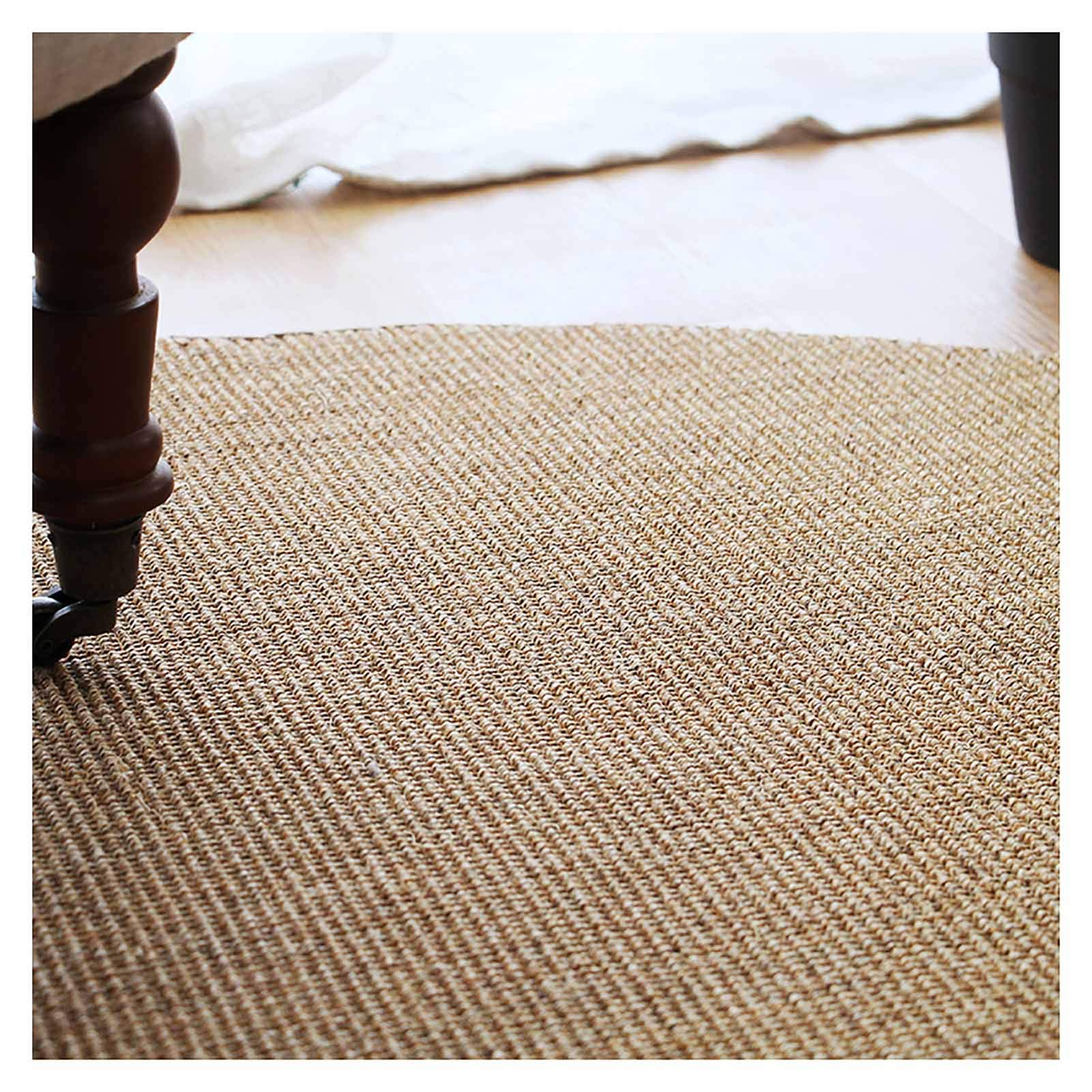 Handmade Round Sisal Runner Rug - Chunky Texture, Non-Slip Backing, Modern Tatami Design - Beige Jute Area Rug (28